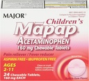 MAJOR Children’s Mapap Acetaminophen 160 mg Chewable Tablets - Pain Reliever/Fever Reducer - Aspirin Free - Ibuprofen Free - for Ages 2 to 11-24 Count (1 Pack)
