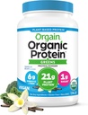 Orgain Organic Vegan Protein Powder + Greens, Vanilla Bean - 21g Πρωτεΐνη με βάση το φυτό, Χωρίς γλουτένη, Χωρίς γαλακτοκομικά, Χωρίς λακτόζη, Χωρίς σόγια, Χωρίς ζάχαρη Προστέθηκε, Με σίδηρο & Πρεβιοτικά για την υγεία των ούρων - 1.94lb