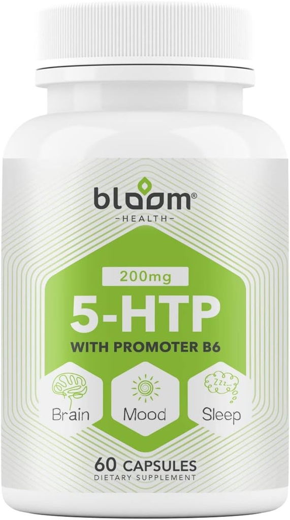 5 HTP 200mg Supplement, Vitamin B6 Natural Sleep, Concentration, Mood Enhancer- 4 in 1 Formula Vegan Gluten, Wheat, Lactose, Soy-Free Capsules - 60 Count