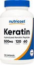 Υδρολυμένες κάψουλες πεπτιδίου Nutricost Keratin - 500MG, 120 κάψουλες (60 εξυπηρετούν) - Μη ΓΤΟ, Χωρίς γλουτένη Φόρμουλα