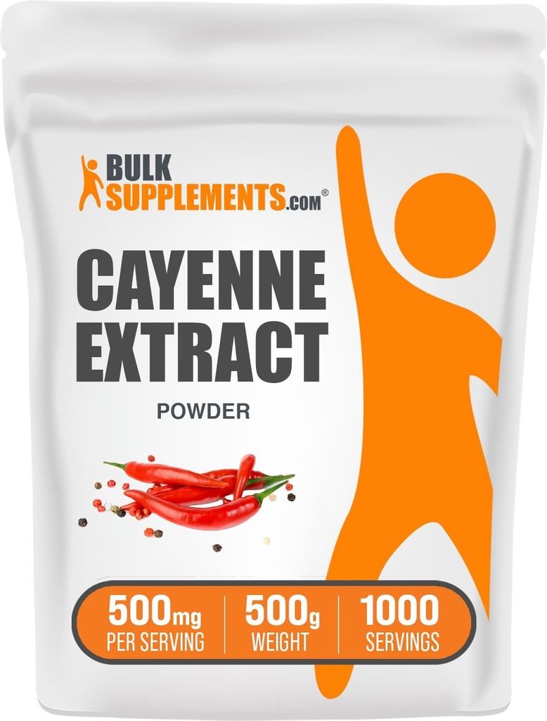 BulkSupplements.com Cayenne Pepper Extract Powder - συμπλήρωμα καψαϊκίνης, Capsicum Extract - 500mg εκχύλισμα καγιέν ανά σερβίρισμα, συμπλήρωμα καγιέν - Χωρίς γλουτένη (500 γραμμάρια - 1.1 lbs)