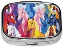 Χαριτωμένο Cartoon Horses Printed Square Pill Organizer with 2 Compartments, Portable Mini Pill Box Pill Case for Medicine, Vitamin, Fish Oil, Συμπληρώματα