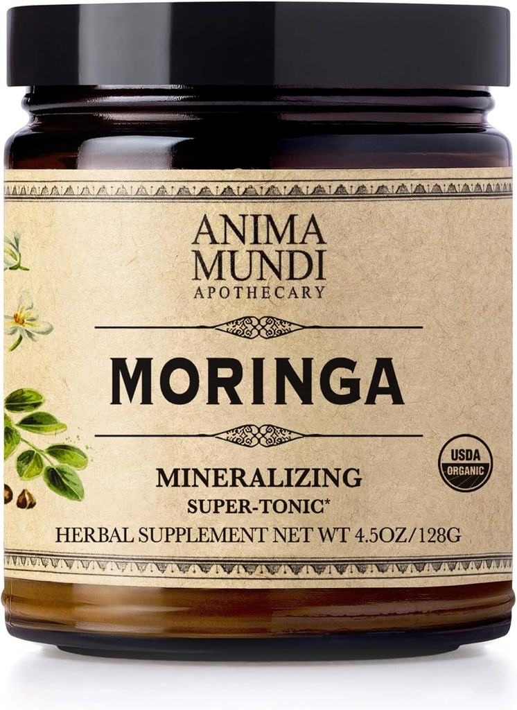 Anima Mundi Αποθετήριο Moringa Leaf Powder - Pure Organic Rainforest Superfood - Συμπλήρωμα Ενεργειακής Υποστήριξης, Φυσική & Μη ΓΤΟ Πράσινη Σκόνη (6oz / 170g)