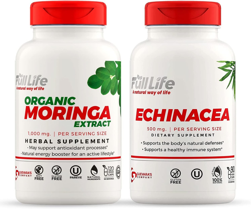 Πλήρης Ζωή Moringa και Echinacea Κάψουλες - συμπλήρωμα βοτάνων - Moringa χάπια για γυναίκες και άνδρες - Φυσική ενέργεια Booster - Kosher, χωρίς γλουτένη - Veggie Caps