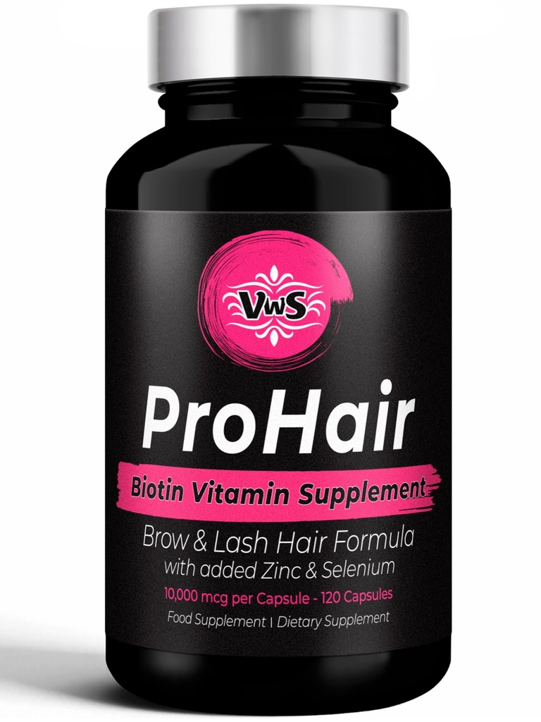 VWS Biotin 10,000 mcg Dietary Supplement w/Zinc & Selenium to Promote Thicker Hair Growth, Stronger Nails & Healthy Skin for Women and Men, 120 Vegan Capsules