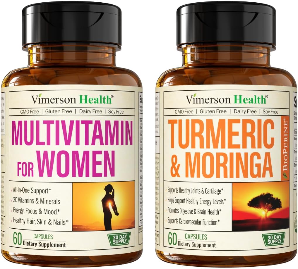 Vimerson Υγεία των γυναικών πολυβιταμίνη & Turmeric Moringa συμπλήρωμα για την ανοσοποιητική υποστήριξη, ενέργεια, Mood, μαλλιά, δέρμα, νύχια, αρθρώσεις και πέψη.