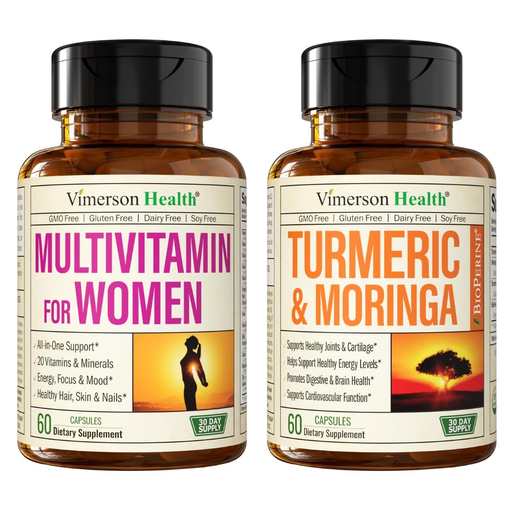 Vimerson Υγεία των γυναικών πολυβιταμίνη & Turmeric Moringa συμπλήρωμα για την ανοσοποιητική υποστήριξη, ενέργεια, Mood, μαλλιά, δέρμα, νύχια, αρθρώσεις και πέψη.