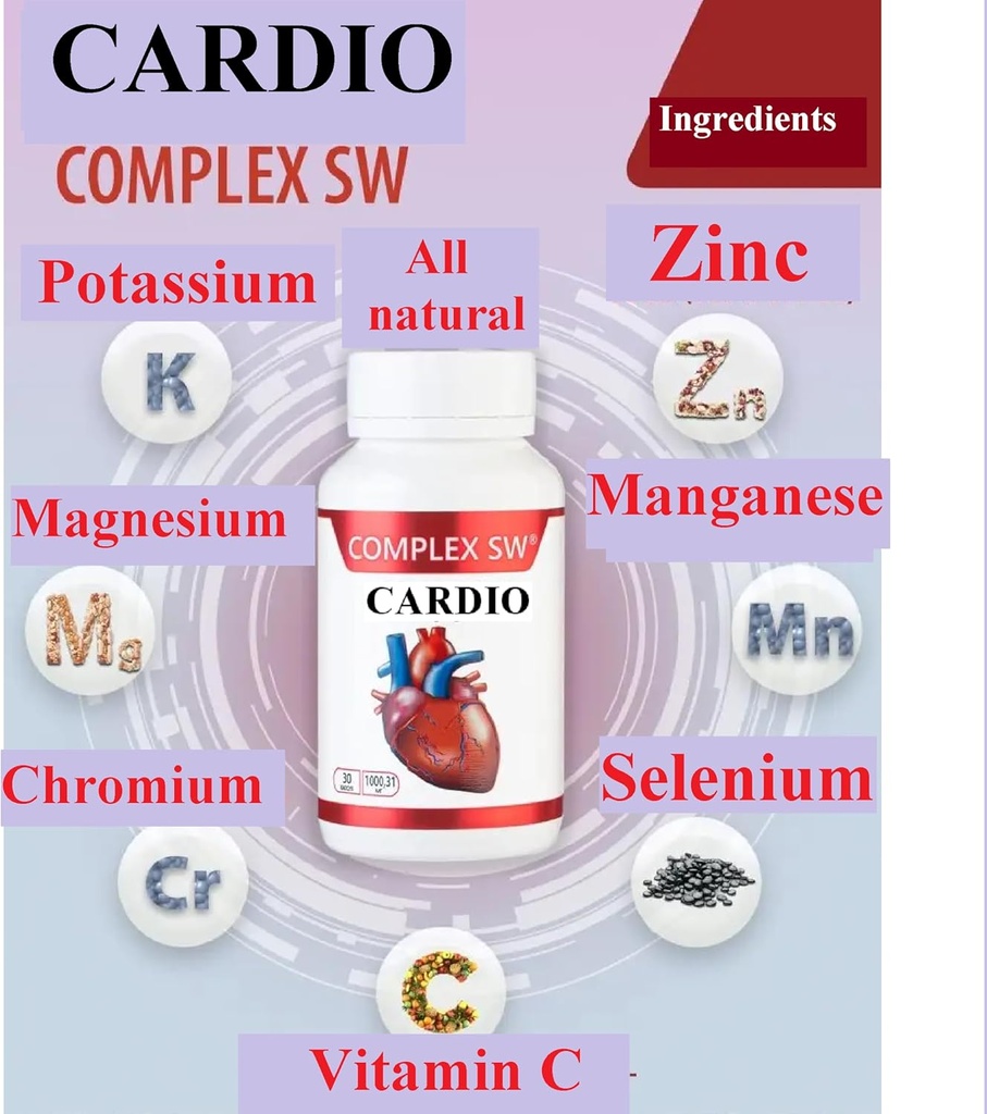 Cardio Heart Health Supplements, Healthy Blood Circulation & Blood Pressure Support with Pastium, Magnesium, Chromium, ZINC, Manganese, Chromium, Selenium, 30CAPSULES 1000.31 Mg Καθένα