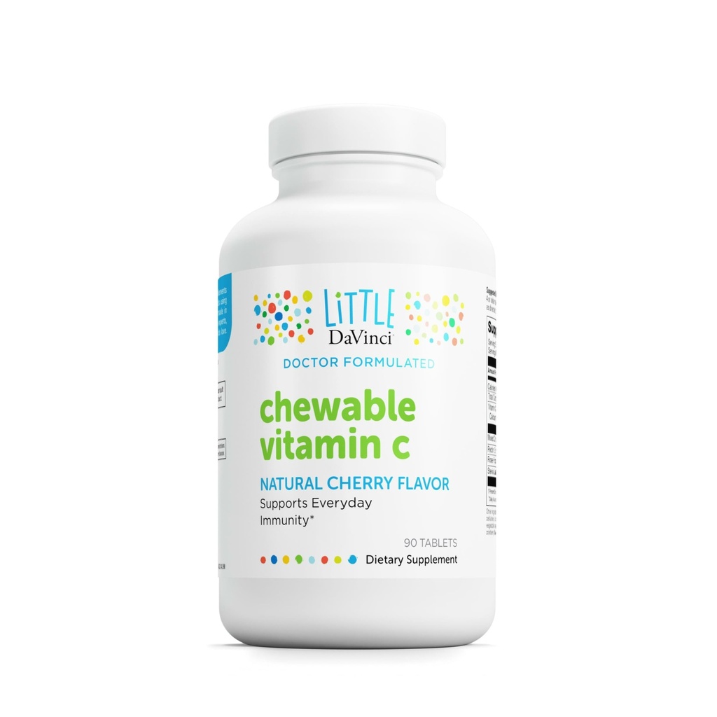 DAVINCI Labs Chewable Vitamin C - Kids Vitamin C συμπλήρωμα για την υποστήριξη του ανοσοποιητικού συστήματος, υγιές δέρμα και γενική ευεξία - με Πεκτίνη, Rose HIPS και περισσότερα - Cherry Flavor - 90 Μασώμενα δισκία