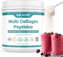 BIO NUTRI Collagen Peptides Peptides Powder Multi-Type (I, II, III, V, X) με Βιοτίνη & Υαλουρονικό οξύ για τα μαλλιά, το δέρμα, τα νύχια & τις αρθρώσεις, χωρίς γεύση, 16oz