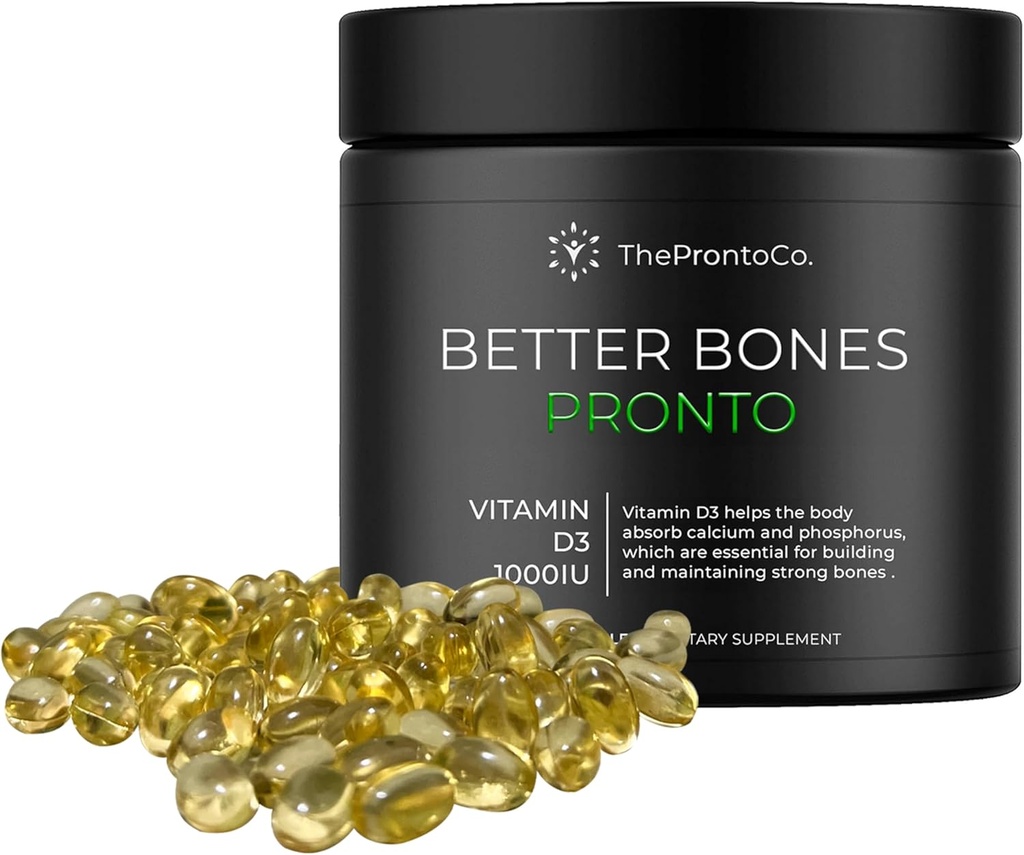 Συμπλήρωμα Pronto Βιταμίνης D3 - 1000 IU, Συμπλήρωμα Ημερήσιας Χρήσης για την Υγεία των Οστών & την Ανοσοποιητική Υποστήριξη, Εύκολο στην Κατάποση Ουσιαστικό D3 Κάψουλες, 120 Μέτρα