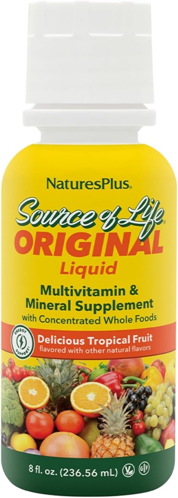 Natures Plus Source of Life Liquid, Tropical Fruit - 8 fl oz - Multivitamin & Mineral Supplement - Χωρίς γλουτένη, χορτοφαγικά - 8 Υπηρεσίες