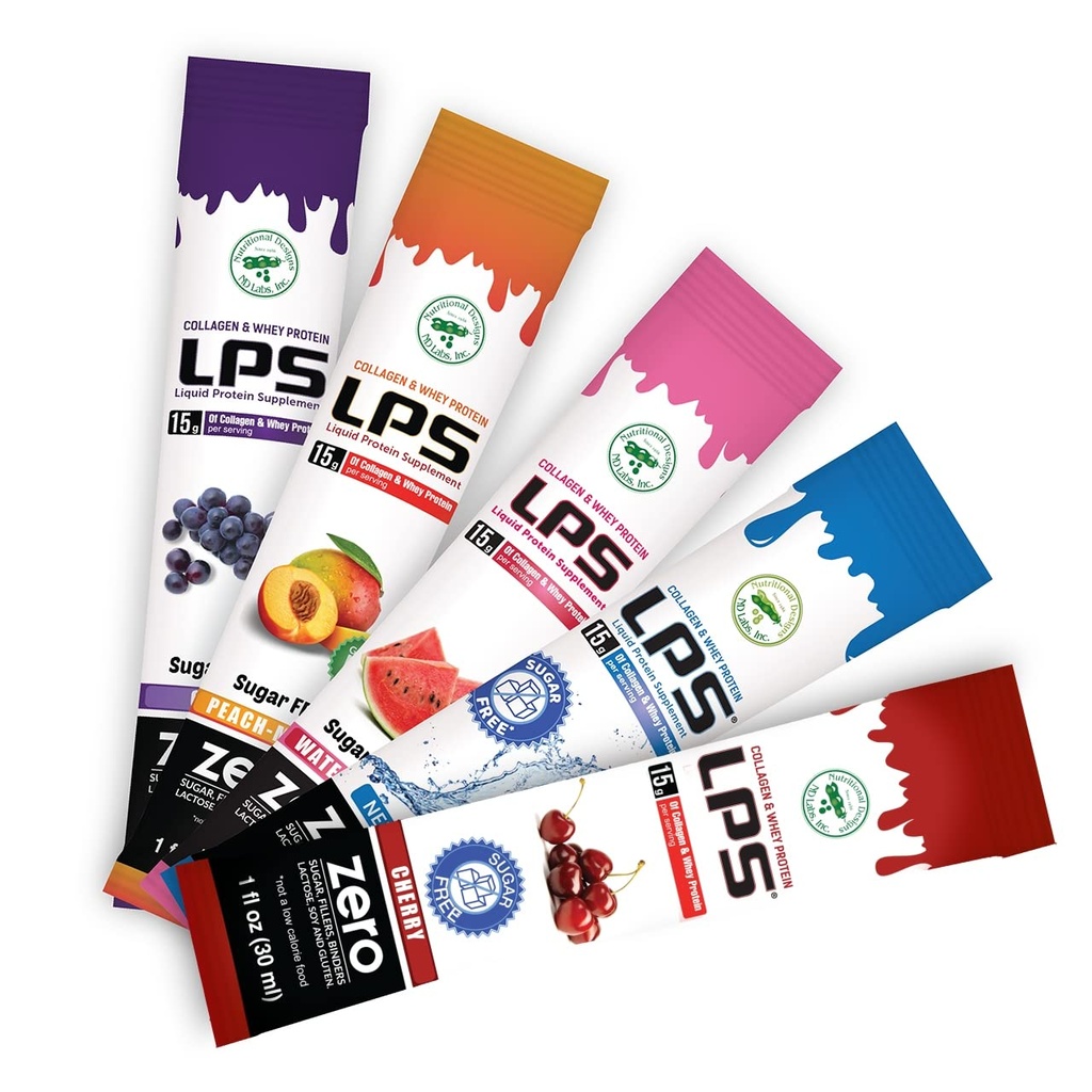 Διατροφικά Σχέδια LPS Liquid Collagen & Whey Protein Supplement - Μη-GMO Drink, Sugar-Free - Προάγει το υγιές δέρμα & τα μαλλιά για άνδρες & γυναίκες, Κουτί Ποικιλίας, Ενιαία Σερβίρισμα (60 πακέτα)