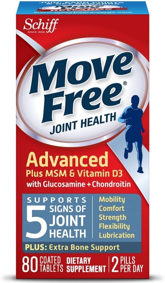 Move Free Advanced Plus MSM and Vitamin D3, 80 tablets - Joint Health Supplement with Glucosamine and Chondroitin (Pack of 2)