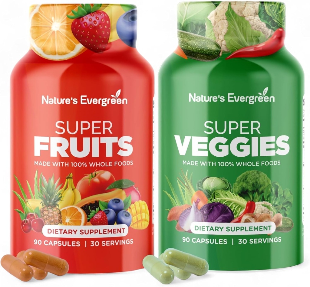Συμπληρώματα φρούτων και λαχανικών - Nature Fruits and Vegan - Vegan, Non GMO, Soy Free, Superfood Vitamins & Minerals Διατροφική Ισορροπία - (Σύνολο 180 κάψουλες - Συσκευασία των 2) Κατασκευασμένο στις ΗΠΑ