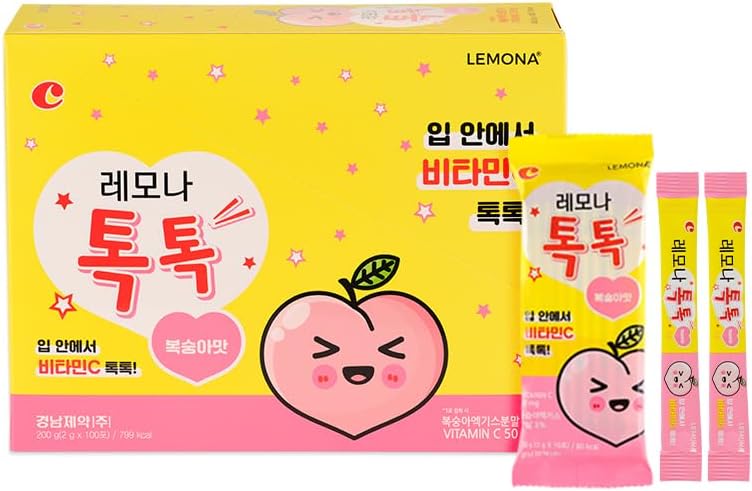 LEMONA TokTOK, Παιδική Βιταμίνη C 50mg, Ροδάκινο Γεύση, εύκολο να πάρει για τη συνολική υγεία & καθημερινή ενέργεια - 100 Stick συσκευασίες (2g)