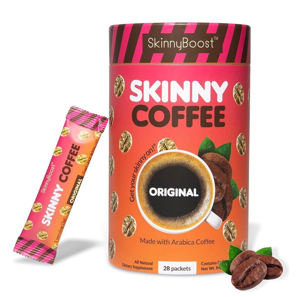Skinny Boost Instant Skinny Coffee Sticks (Άγευστα) - Φτιαγμένο με Arabica Coffee Beans, Garcinia Cambogia, Πράσινο εκχύλισμα τσαγιού, Β Βιταμίνες, Ίνες και Πρεβιοτικά –Ζάχαρη Φιλικό (28 πακέτα)