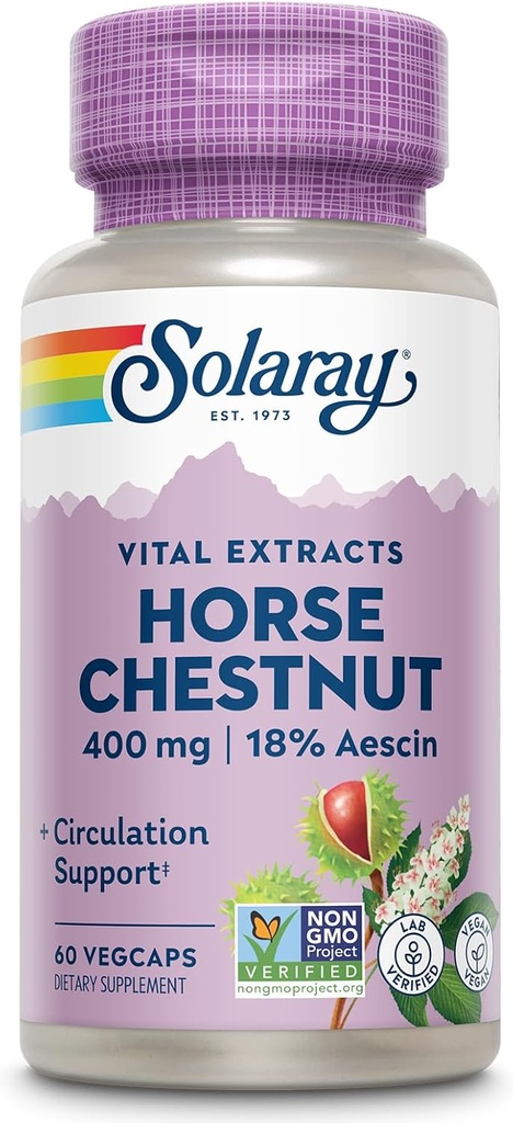Solaray Horse Chestnut Extract 400 mg - Standardized to 72 mg Aescin - With 55 mg of Butchers Broom - Vein and Blood Circulation Supplements - Vegan, Non-GMO, 60-Day Guarantee, 60 Servings, 60 VegCaps