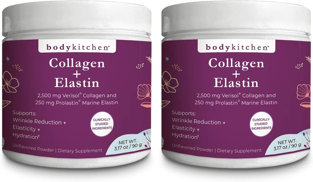 Συσκευή Κουζίνας Σώματος Collagen και 250 mg Elastin συμπλήρωμα για τη βοήθεια Σημεία γήρανσης, την υποστήριξη της υγείας του δέρματος & Ελαστικότητα, Λιγότερες ρυτίδες, μη αρωματισμένη σκόνη, Άγευστη, Άοσμη, Άχρωμη, 30 εξυπηρετούν (2 Pack)