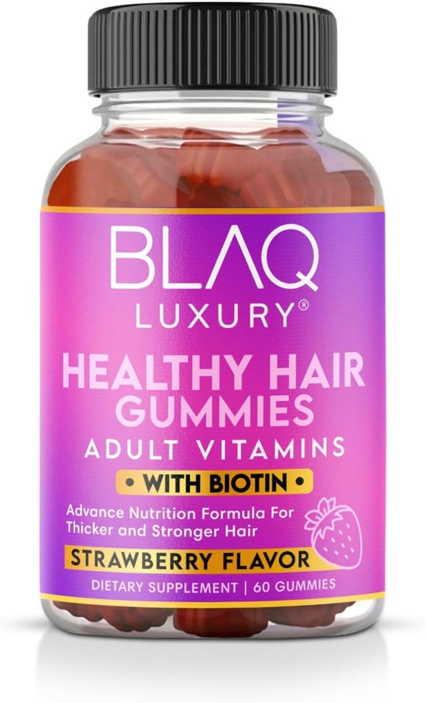 Blaq Luxury Biotin Gummies - Hair Growth Vitamins with 5000mcg Biotin per Serving | Vitamins B12, B6, Folic Acid, Iodine, Zinc | Hair Supplement for Hair Growth | for Women & Men | 1 Month Supply