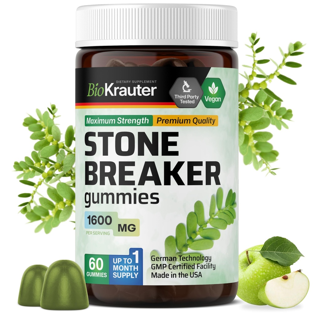 BIO KRAUTER Chanca Piedra Stone Breaker Gummies - 1600 mg Δύναμη - 60 Vegan Chews - Φυσικό νεφρό & Gallbladder Cleanse συμπλήρωμα
