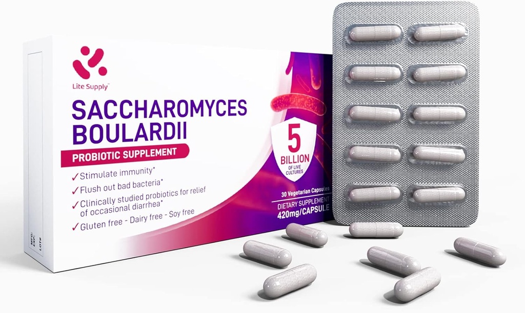 Probiotics for Digestive & Immune Health, Saccharomyces Boulardii Probiotic Capsles for Women & Men- 5 Δισεκατομμύρια CFUs - Χωρίς γλουτένη - Μη ΓΤΟ (30 Κάψουλες, 30 Σερβιέτες)