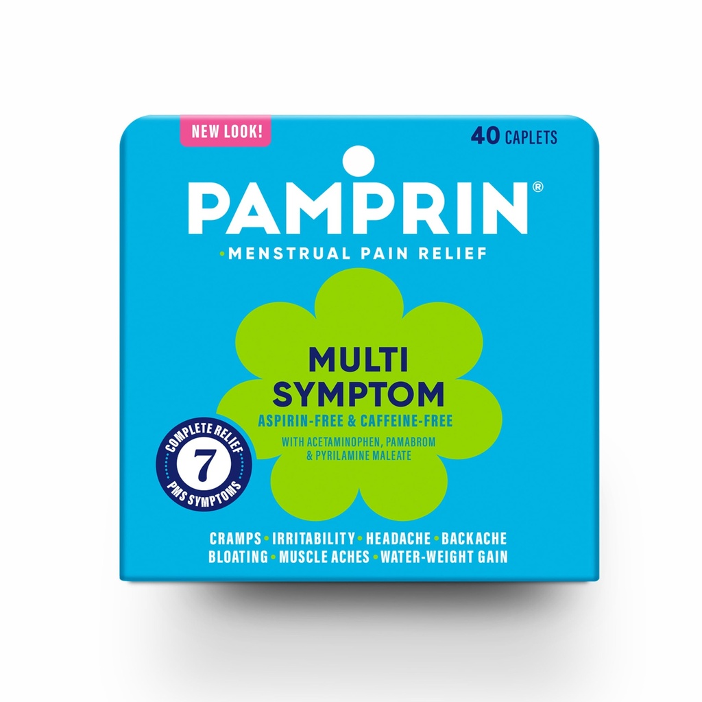 Pamprin Multi-Συμπτώματα Formula, με Acetaminophen, Εμμηνορρυσιακή Περίοδος Συμπτώματα ανακούφιση συμπεριλαμβανομένων Cramps, Πόνος, Bloating, και Ευερεθιστότητα 40 Caplets