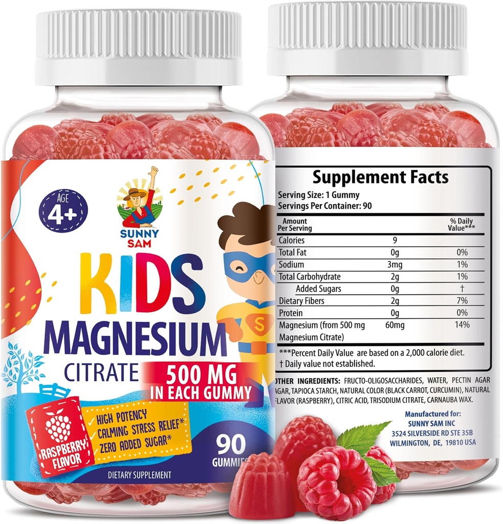 Ζάχαρη-ελεύθερο Μαγνήσιο Gummies για παιδιά & εφήβους - 500mg Ήρεμο Μαγνήσιο Κιτρικό - Μασώμενο Μαγνήσιο Gummy συμπλήρωμα για ύπνο, Mood & μυϊκή υποστήριξη - 90 Gummies