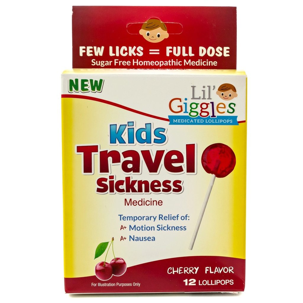 Lil' Giggles Kids Medicated Lollipops - Γλυκό απαλό ανάγλυφο για τα παιδιά και τη μη υπνηλία - για το αυτοκίνητο Ασθένεια, Ταξίδι Ναυτία & Κίνηση Ασθένεια Ανακούφιση - Ομοιοπαθητική Αναρρωτική Παιδική Αγάπη - Cherry Γεύση 12 CT