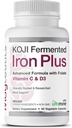 Koji Fermented Iron Plus - Συμπλήρωμα σιδήρου με βιταμίνη C, βιταμίνη D3 και φολικό για την υποστήριξη του αίματος, εύκολα απορροφημένο και βιοδιαθέσιμο, στομάχι φιλικό, Vegan, μη GMO - 60 κάψουλες