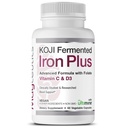 Koji Fermented Iron Plus - Iron Supplement with Vitamin C, Vitamin D3 and Folate for Blood Support, Easily Absorbed and Bioavailable, Stomach Friendly, Vegan, Non-GMO - 60 Capsules