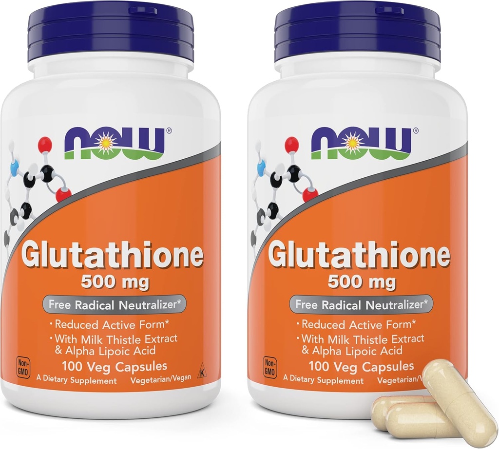 Τώρα Glutathione 500 mg, 100 Vegan Κάψουλες (πακέτο του 2) - Μειωμένη μορφή GSH συμπλήρωμα - Ενισχυμένο με εκχύλισμα γαϊδουράγκαθου γάλακτος και άλφα λιποϊκό οξύ