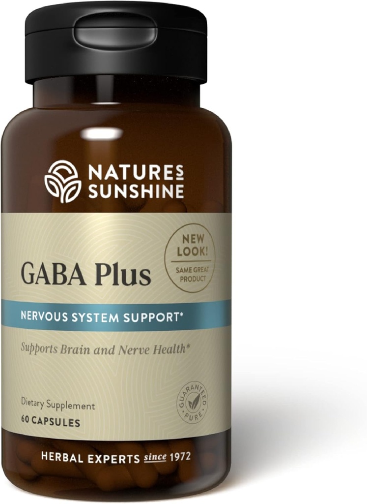 Nature's Sunshine GABA Plus, 60 Capsules, Kosher | Brain Health and Nervous System Support to Help Find A Sense of Relaxation and Peace
