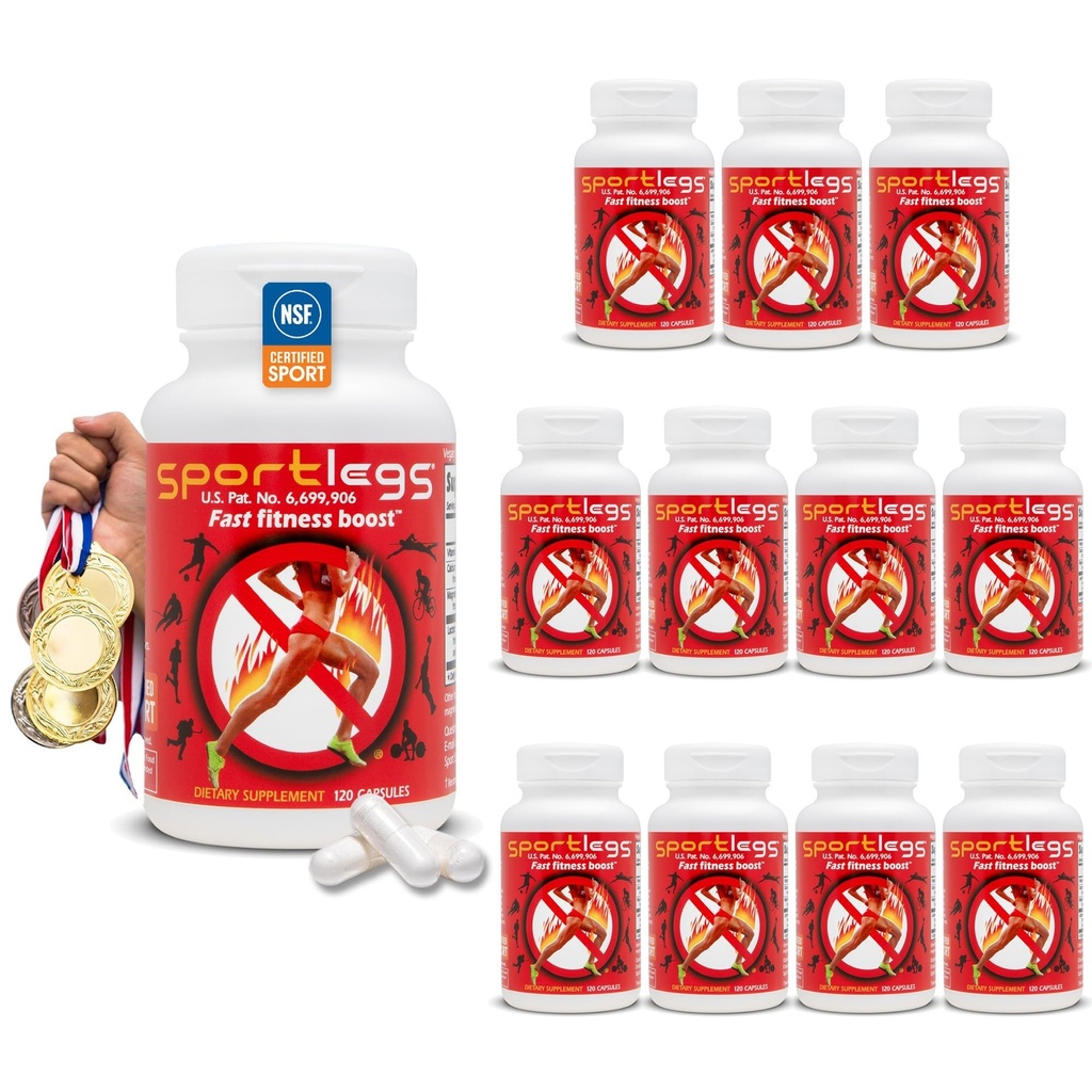 SPORTLEGS Fast Fitness Boost Προ προπόνηση για άνδρες και γυναίκες, συμπλήρωμα γαλακτικού οξέος, αθλητικά καύσιμα αντοχής, συμπληρώματα αντοχής για δρομείς - NSF Certified for Sport,120-Capsule μπουκάλι, πακέτο των 12