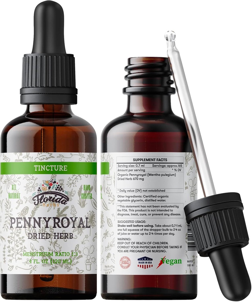 Pennyroyal Βάμμα, Βιολογικό Pennyroyal Extract (Mentha pulegium) Αποξηραμένο Βότανο, Μη ΓΤΟ σε εν ψυχρώ πιεσμένη Βιολογική Γλυκερίνη 2 oz, 670 mg