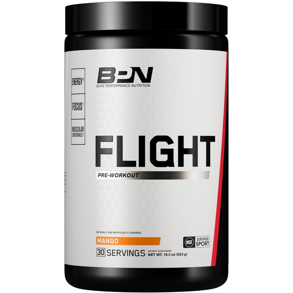 BARE PERFORMANCE NUTRITION BPN Πτήση πριν από την προπόνηση, υποστηρίζει την ενέργεια και την ψυχική εστίαση, βελτιωμένη αντοχή & μυϊκές αντλίες με CarnoSyn® Beta Alanine, Mango, 30 εξυπηρετούν