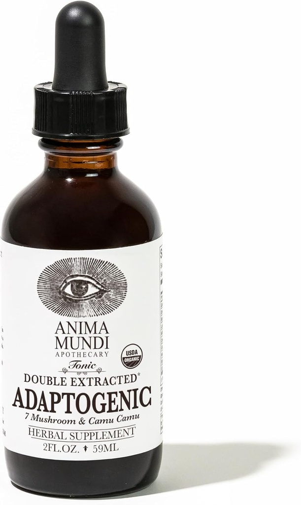 Anima Mundi Adaptocary Adaptogenic 7 Mushroom Drops - με εκχύλισμα οργανικού μανιταριών - Υγρή Ανοσολογική Στήριξη Βάμμα με Reishi, Mane Lion, Cordyceps & Chaga Mushroom Liquid Extract (2oz)