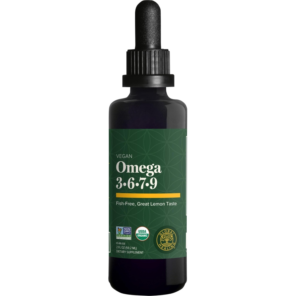 Global Healing Organic Omega 3 6 9 και 7 (Seaberry CO2 Extract) - Fish-free, Non-GMO Omega 3 συμπλήρωμα για τις γυναίκες και τους άνδρες, περιέχει Perilla Σπόροι & λιναρέλαιο - Fish Oil Εναλλακτικό - 2 Fl Oz