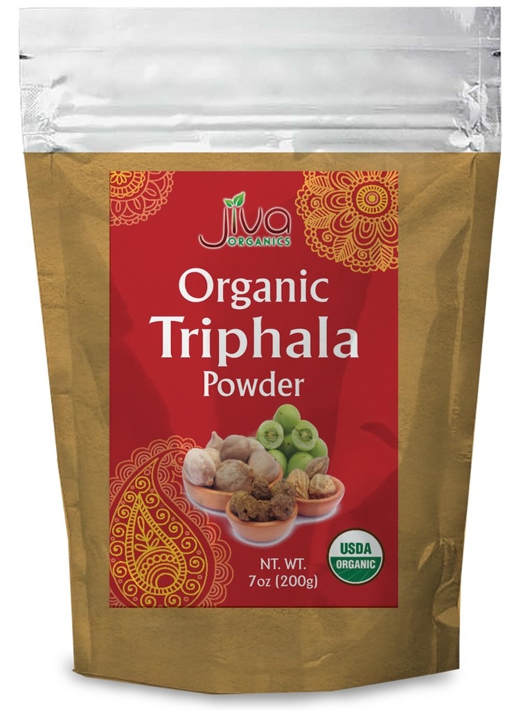 Jiva Organics Organic Triphala Powder 7 Ουγγιά τσάντα - έδαφος Amla, Bhibitaki, και Χαριτάκι Φρούτα Blended, 100% Φυσικό & μη ΓΤΟ