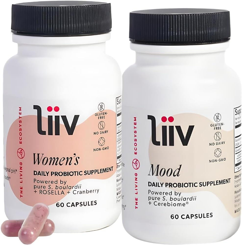 LiiV Mood ενίσχυση Probiotic & Premium Γυναικείο Probiotic Bundle, Whole Body Wellness, Υποστήριξη Digestive Health Κολπική ισορροπία pH & υποστήριξη UT