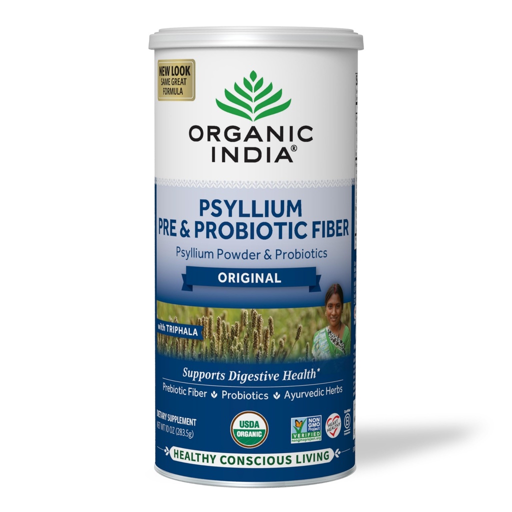 ORGANIC INDIA Psyllium Husk Powder - Pre & Probiotic Fiber Supplement, Whole Psyllium Husk Supplement, Unflavored Powder, Dietary Fiber, USDA Organic, Gluten Free - 10 Oz