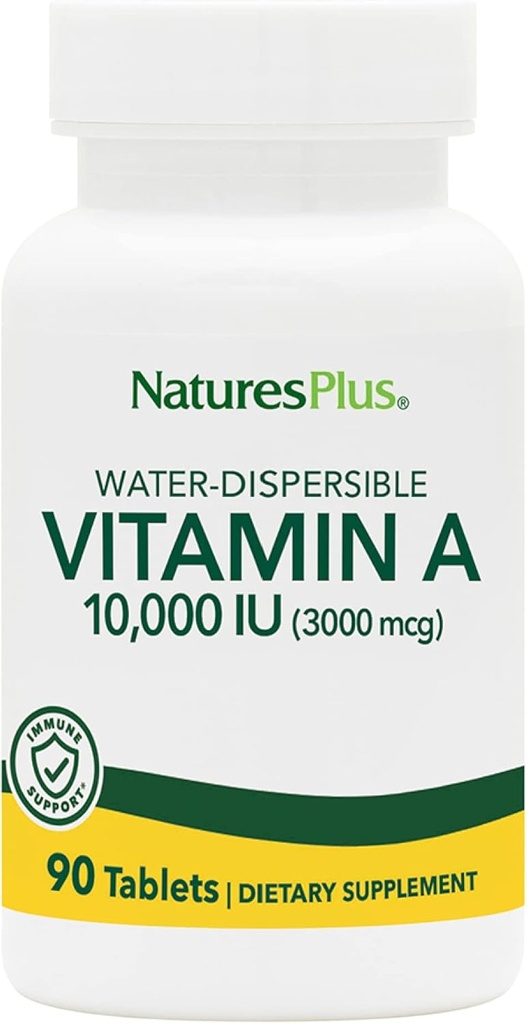 NaturesPlus Vitamin A (Palmitate) - 10,000 iu - Healthy Skin, Eyes, Vision & Immune System - Water Soluble for Maximum Absorption - 90 Vegetarian Tablets (90 Servings)
