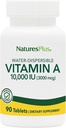 NaturesPlus Vitamin A (Palmitate) - 10. 000 eu - Υγιεινό δέρμα, μάτια, όραση & ανοσοποιητικό σύστημα - Διαλυτό νερού για μέγιστη απορρόφηση - 90 χορτοφαγικά δισκία (90 μερίδες)