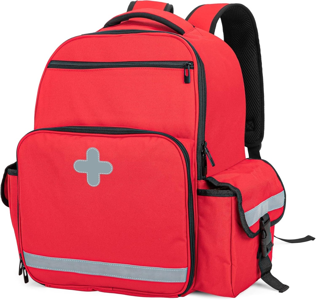 CURMIO Emergency Medical Backpack Empty, First Responder EMT Bag for EMS, Camping, Hiking, Home Health, Field Trips, Red (Bag Only, Patented Design)