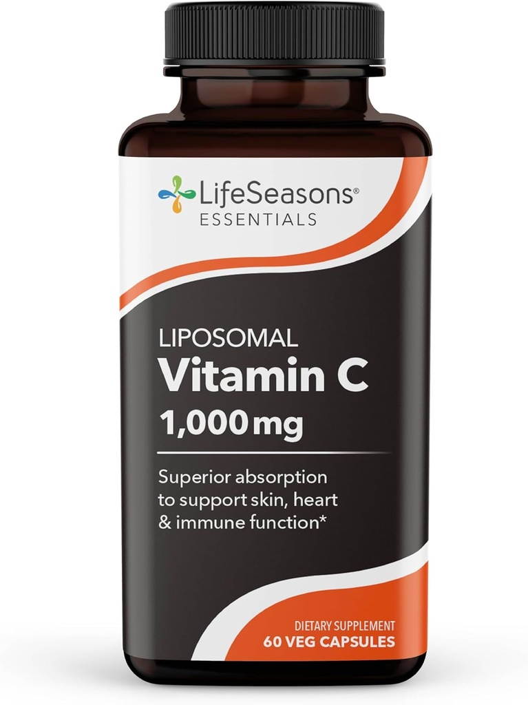 LifeSeasons Essentials Liposomal - Συμπλήρωμα βιταμίνης C - Υποστηρίζει την καρδιά του δέρματος & ενισχύει την ανοσία - Ενισχύει την παραγωγή κολλαγόνου - Αντιοξειδωτικά για ανακούφιση από το στρες - 60 κάψουλες