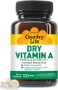Country Life Vitamin A 10. 000 IU - Immune Support, Skin & Eye Health Supplement, Certified Gluten- Free, Vegan, Hahal, Kosher, 50% Beta- Carotene & 50% Retinyl Palmitate, Εύκολη Απορρόφηση - 100 δισκία
