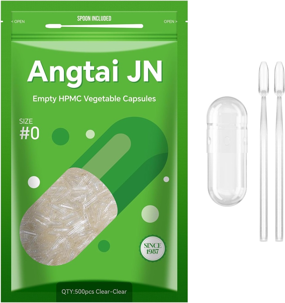 Size 0 Capsules Empty Vegan Plant Based Clear (500 Count) Gluten Free, Non-GMO, Halal Certified Pill Caps Filling Kit with 2 Spoons for Vegetarian DIY Your Own Supplements