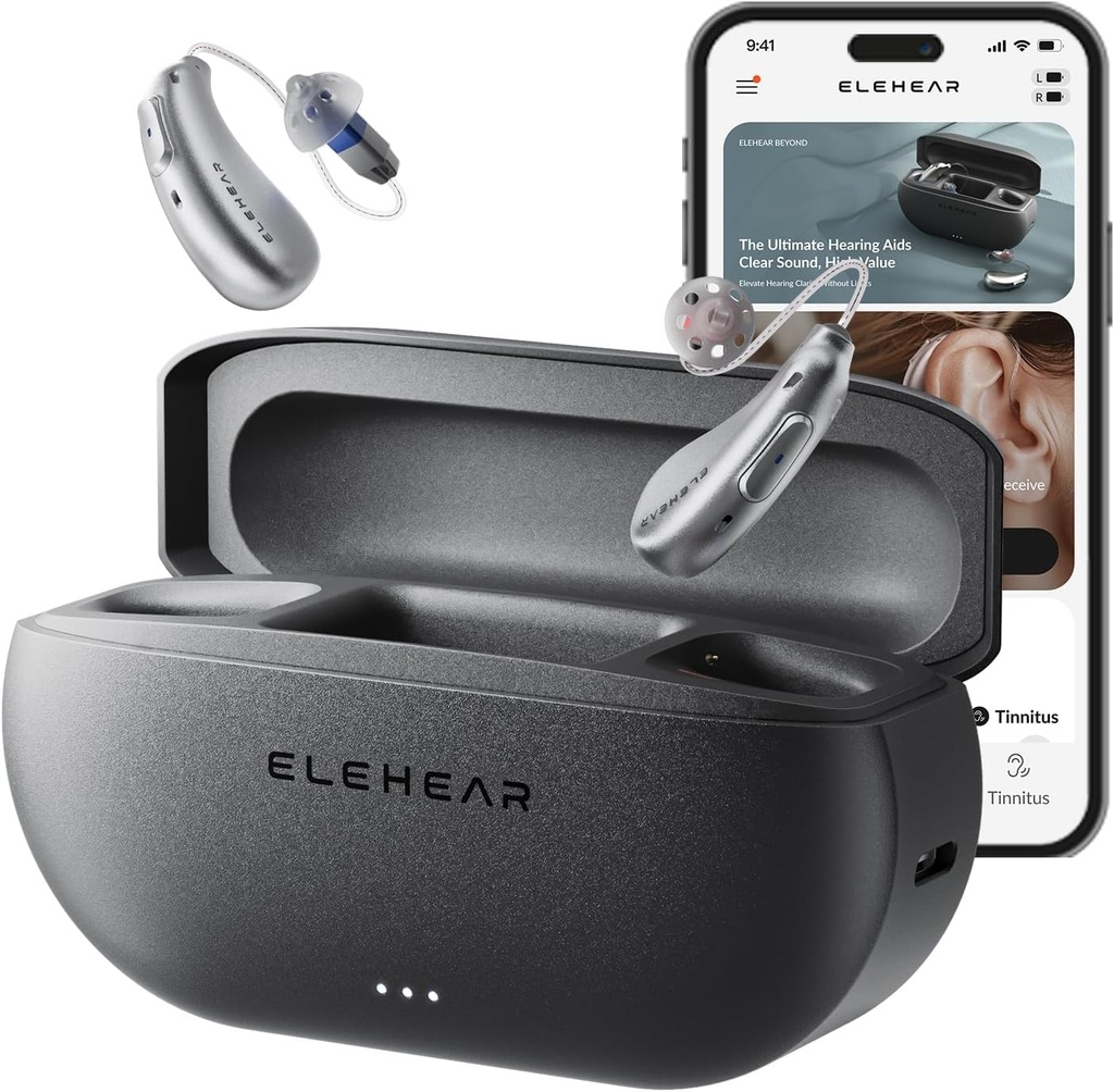 ELEHEAR-Beyond OTC Βοηθήματα Ακρόασης, AI Ενίσχυση Λόγου Powered και Εμβοές Μάσκα, Superior Ποιότητα ήχου, Συνδεσιμότητα με iOS ή Android Συσκευές μέσω Bluetooth 5.3, για Seniors και Ενήλικες