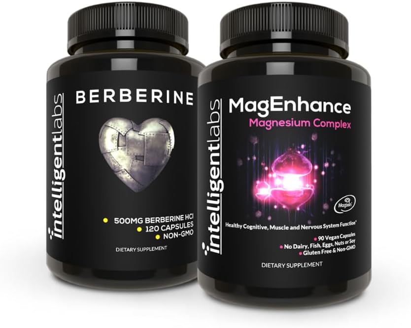 Intelligent Labs 2-σε-1 Δέσμη MagEnhance Magnesium Magnesium L-Threonate Complex with Mg Glycinate and Mg Taurate) και Max Strength Berberine 500MG Κάψουλες