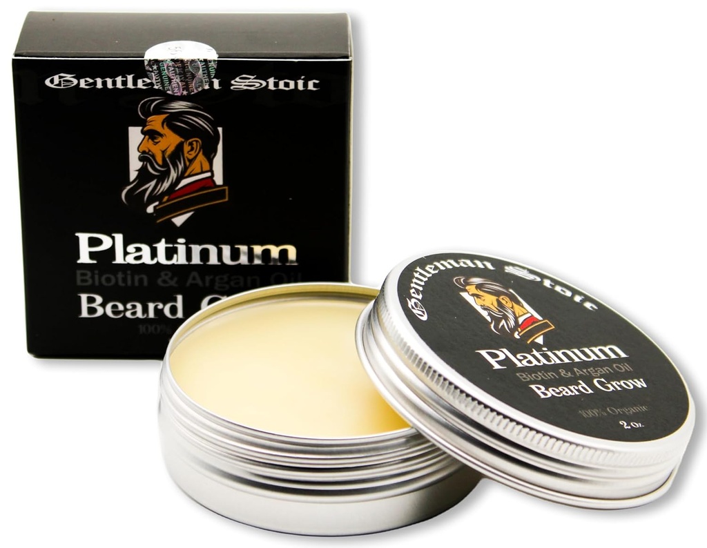 Platinum Beard Grow– All Natural Beard Balm for Men - Biotin Enhanced Balm With Argan & Vitamin E Infused leave in genesi conditioner for men – Vanilla Spice (2oz – Pack of 1)